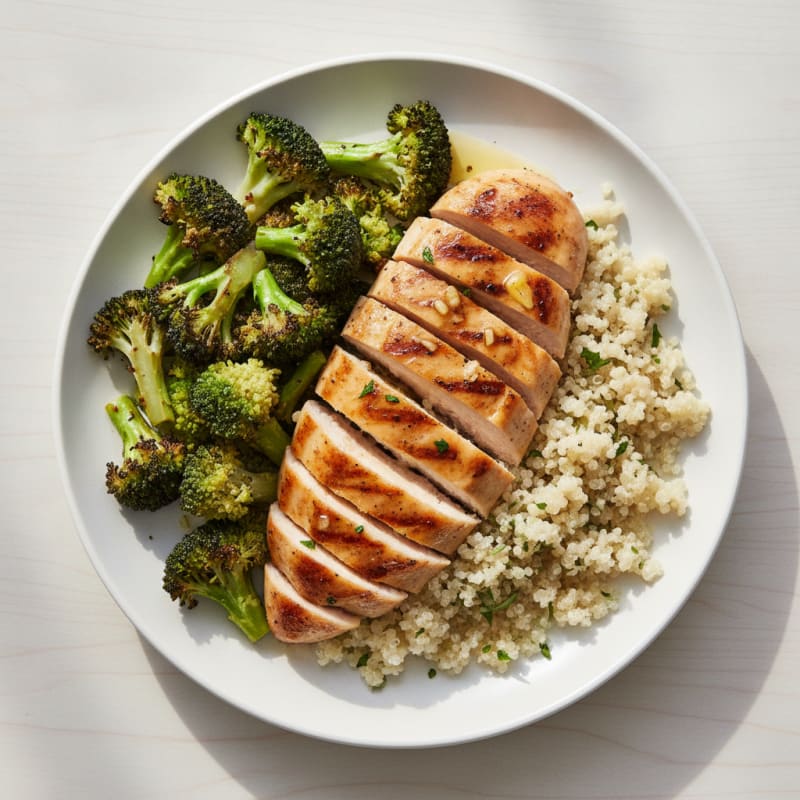 Grilled Chicken Breast with Quinoa and Roasted Broccoli
