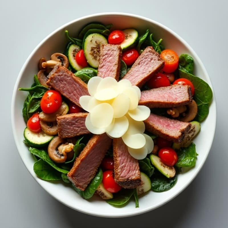 Sautéed Lean Steak and Vegetable Bowl with Creamy Provolone
