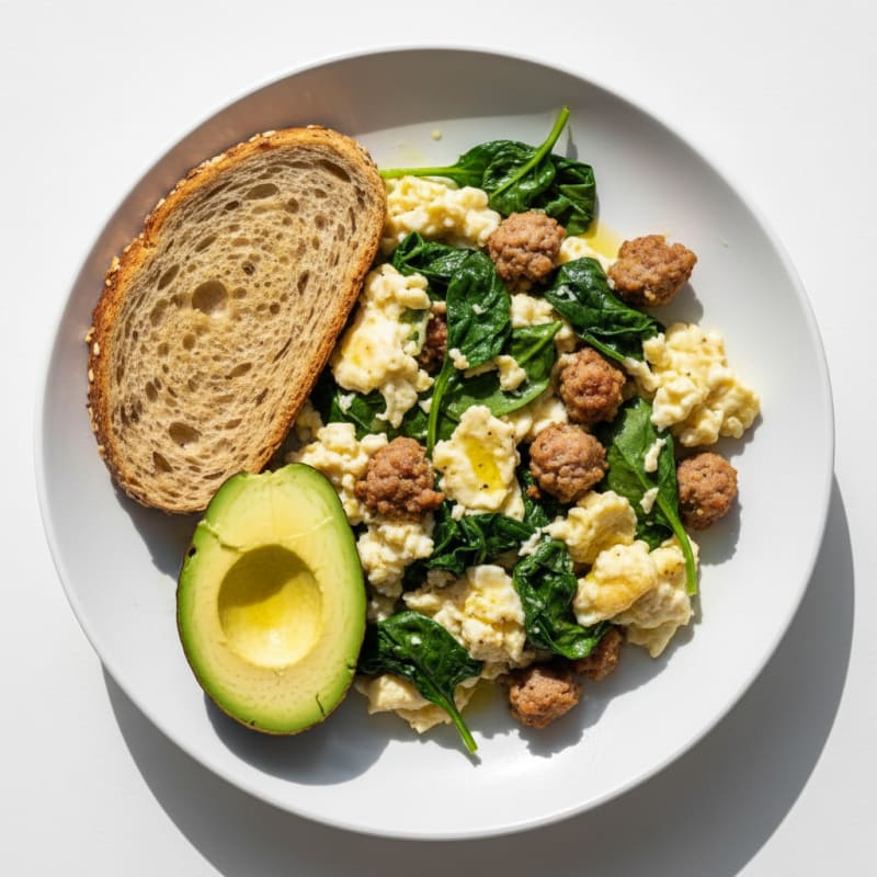 Egg White Scramble with Spinach and Turkey Sausage