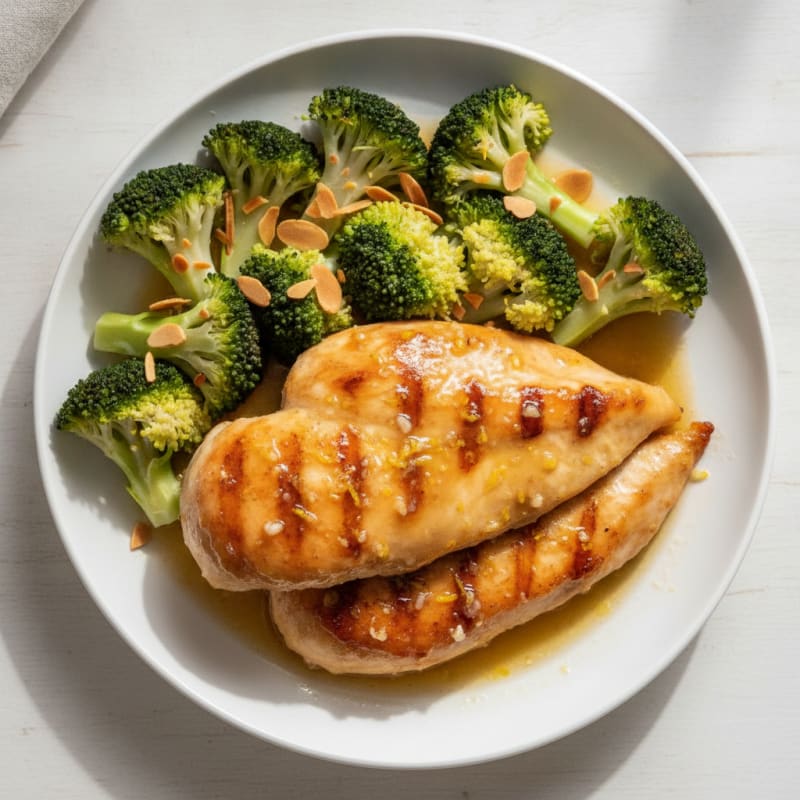 Lemon Garlic Pan Seared Chicken with Steamed Broccoli
