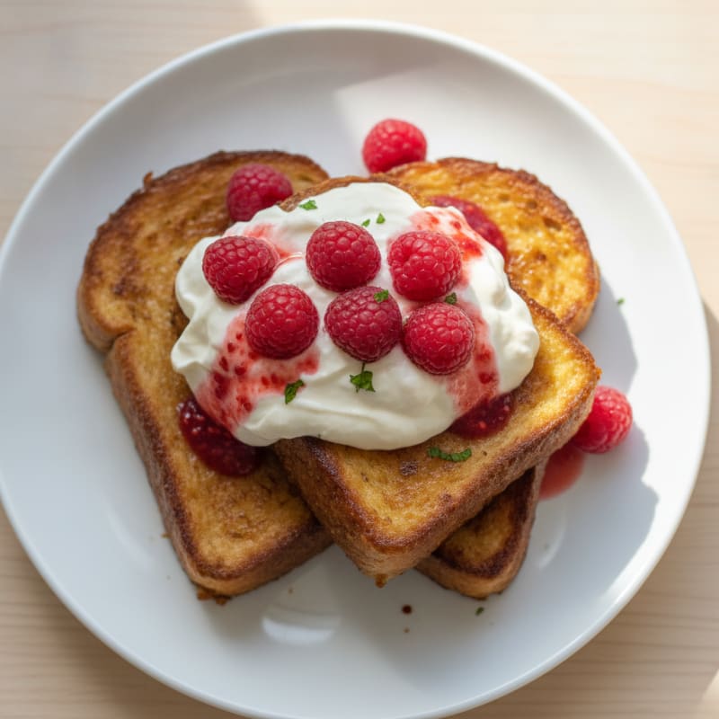 High-Protein Brioche French Toast with Raspberry Yogurt Cream
