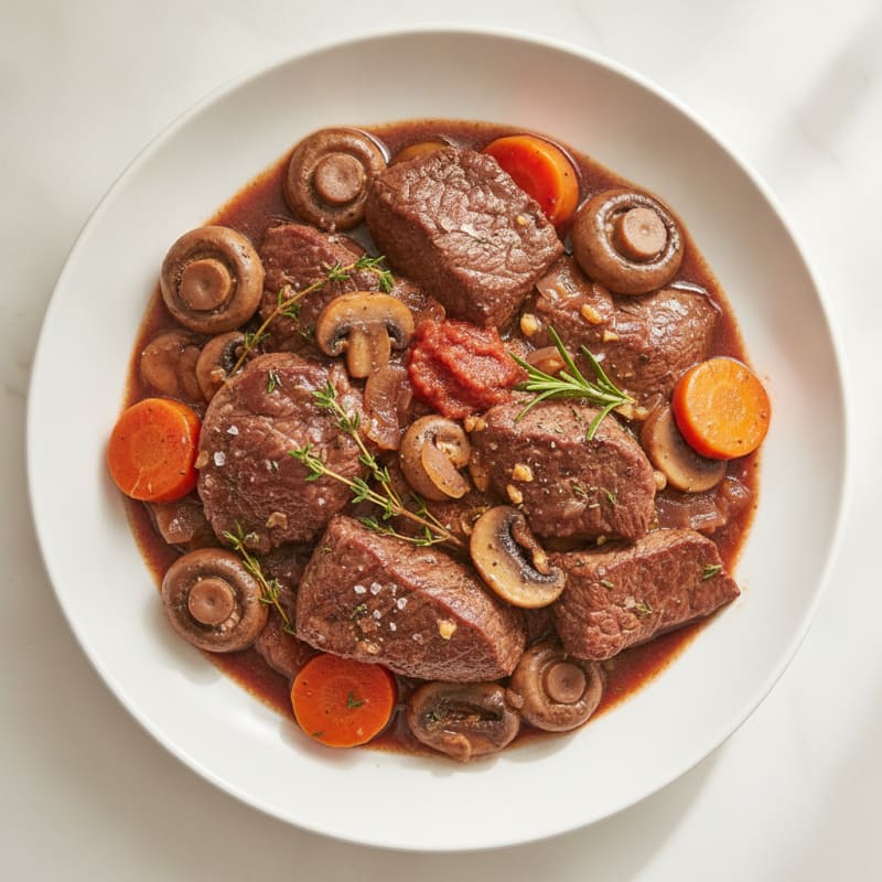 Classic Beef Bourguignon with Mushrooms