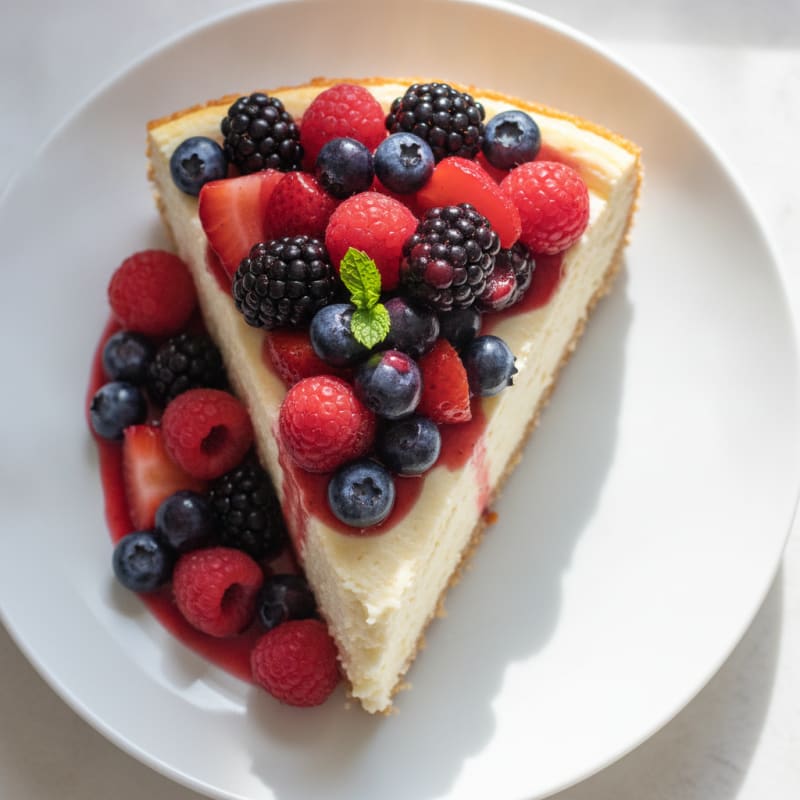 Greek Yogurt Protein Cheesecake with Mixed Berries