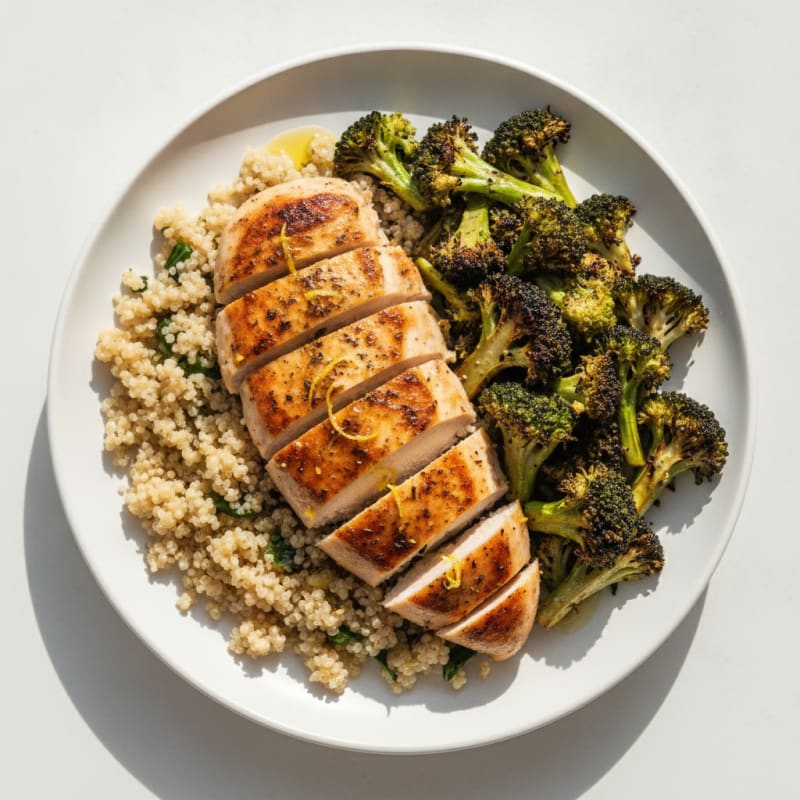 Grilled Chicken Breast with Quinoa and Roasted Broccoli