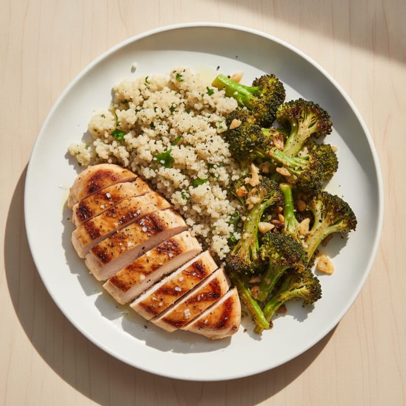 Grilled Chicken Breast with Quinoa and Roasted Broccoli