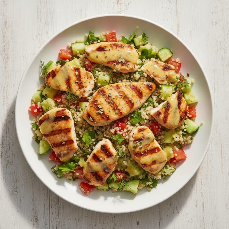 Grilled Chicken and Quinoa Salad with Crunchy Veggies