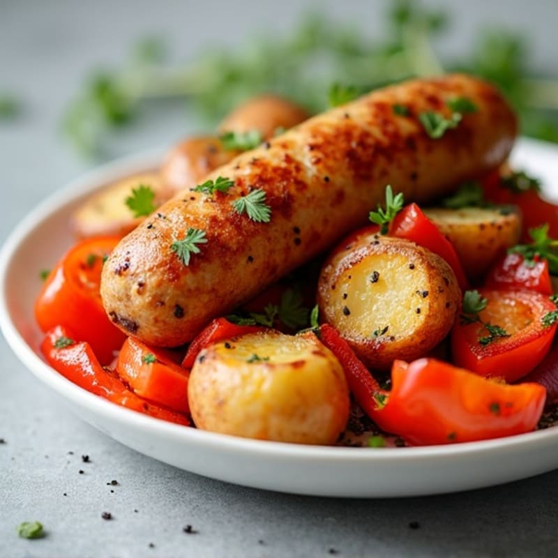 Lean Chicken Sausage and Crispy Roasted Potato Bake