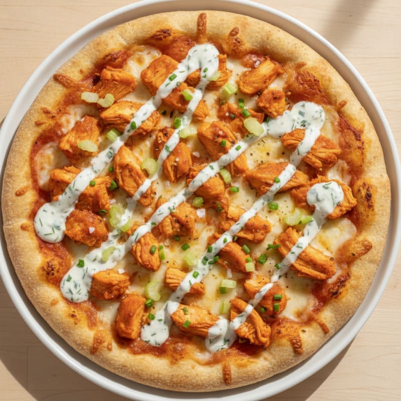 Buffalo Chicken Pizza with Ranch Drizzle