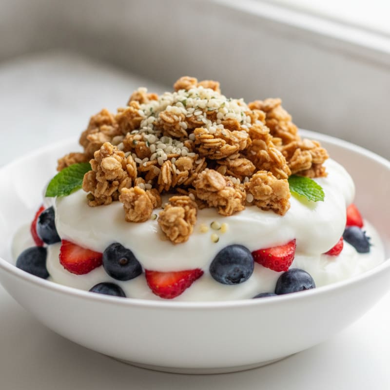 Creamy Greek Yogurt Parfait with Mixed Berries and Protein Granola
