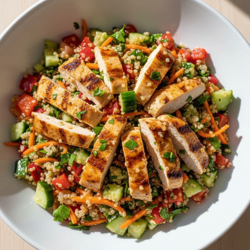 Grilled Chicken and Quinoa Salad with Crunchy Vegetables
