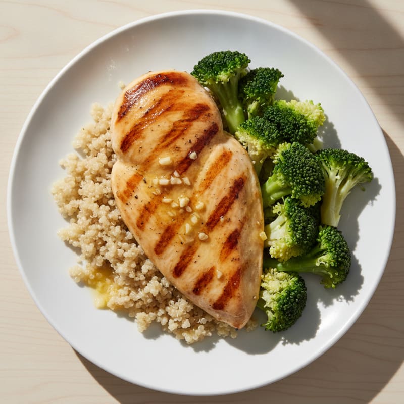 Grilled Chicken Breast with Quinoa and Steamed Broccoli