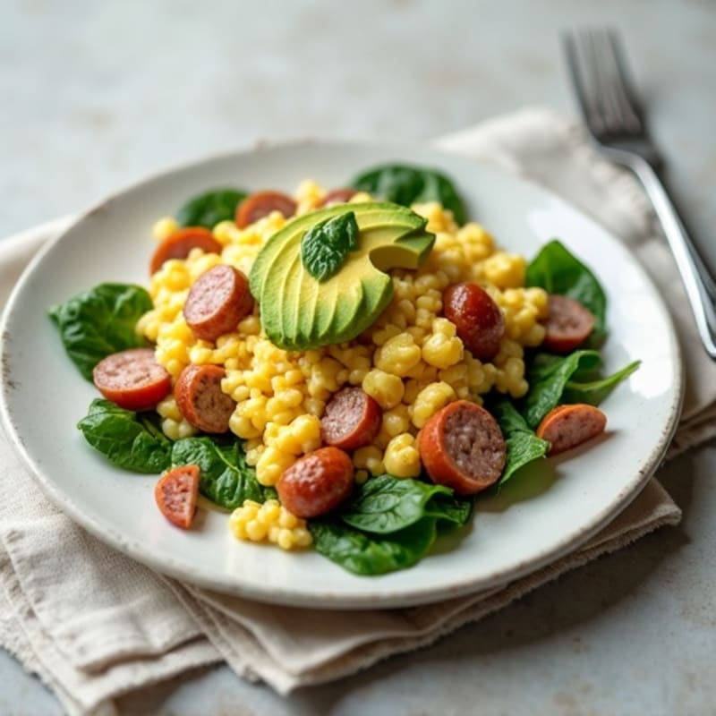 Egg White Scramble with Turkey Sausage and Spinach