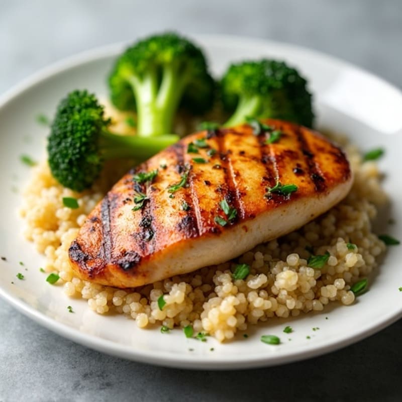 Grilled Chicken Breast with Roasted Broccoli and Quinoa