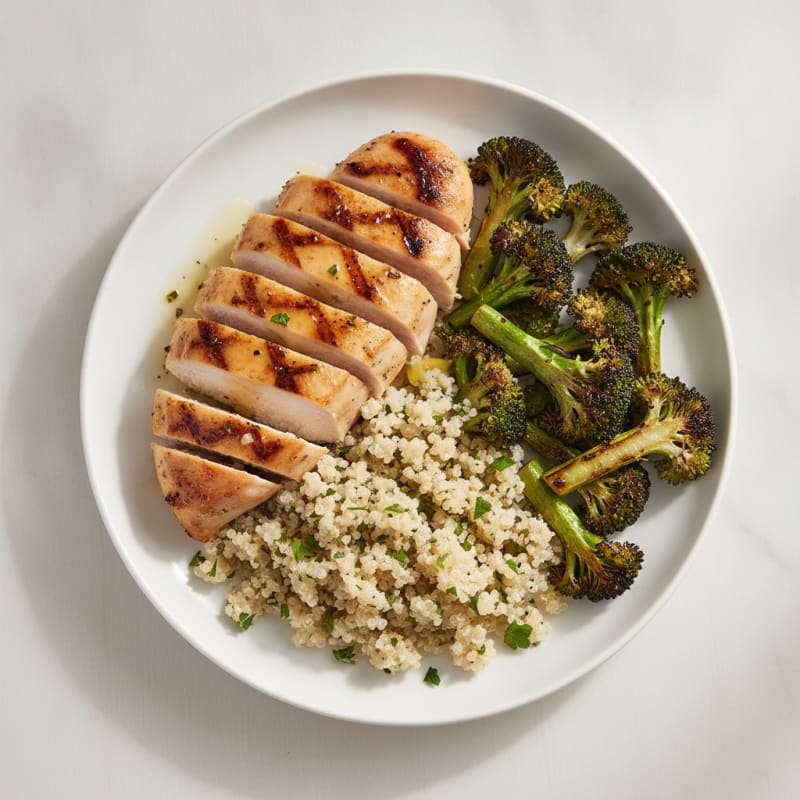 Grilled Chicken Breast with Quinoa and Roasted Broccoli