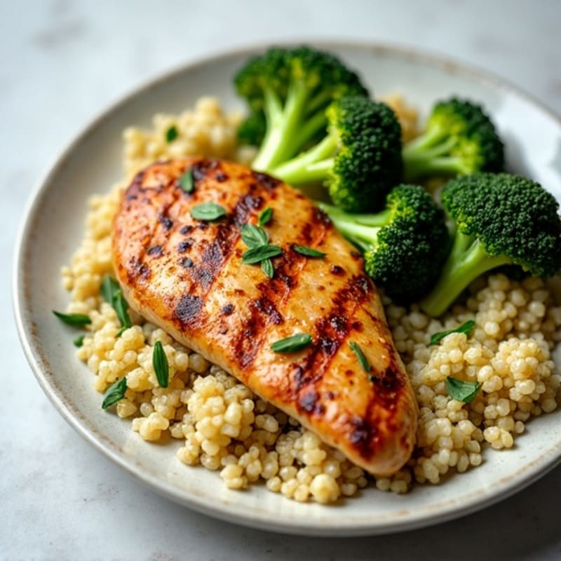 Grilled Chicken Breast with Quinoa and Roasted Broccoli