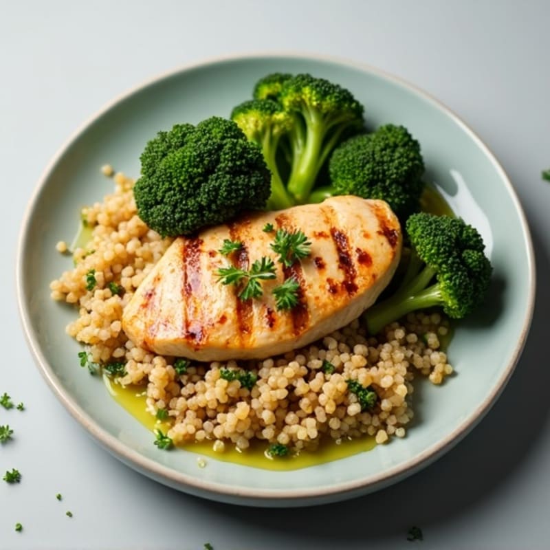 Grilled Chicken Breast with Quinoa and Roasted Broccoli