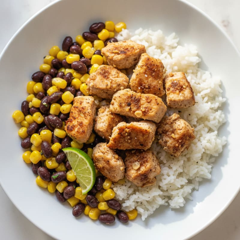 Canned Chicken, Corn, and Black Bean Rice Bowl