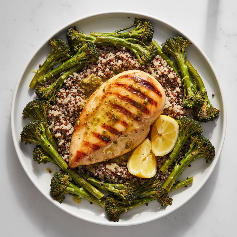 Grilled Chicken Breast with Quinoa and Roasted Broccoli
