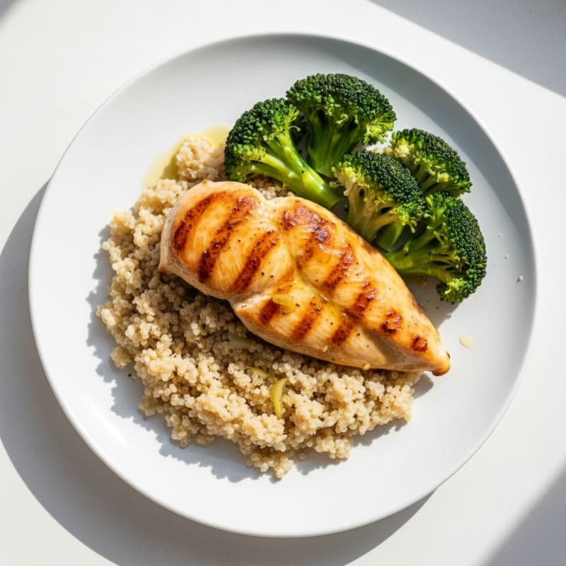 Grilled Chicken Breast with Quinoa and Steamed Broccoli