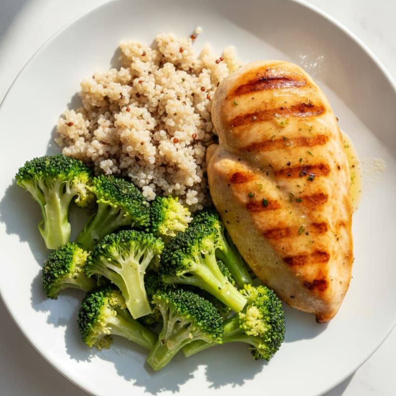 Grilled Chicken Breast with Quinoa and Steamed Broccoli