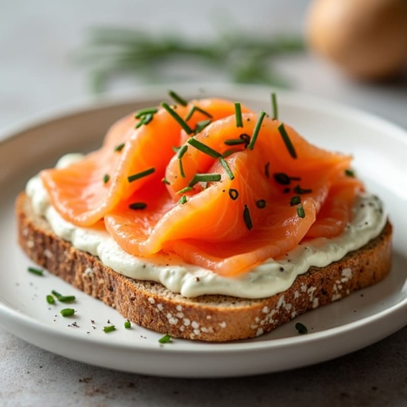 Smoked Salmon and Creamy Chive Spread on Toasted Sprouted Grain Bread