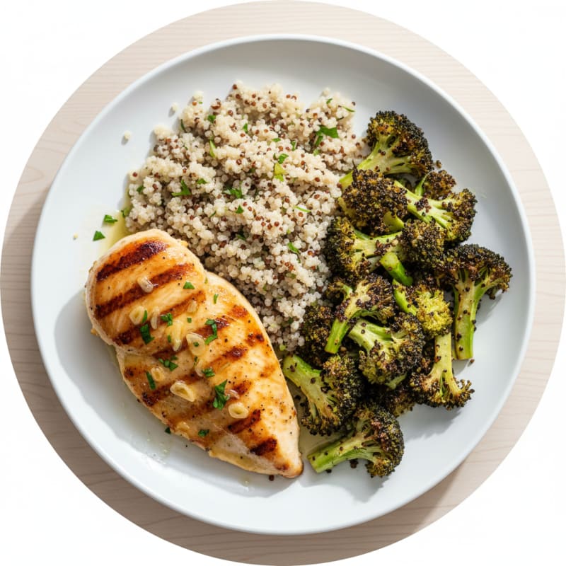 Grilled Chicken Breast with Quinoa and Roasted Broccoli
