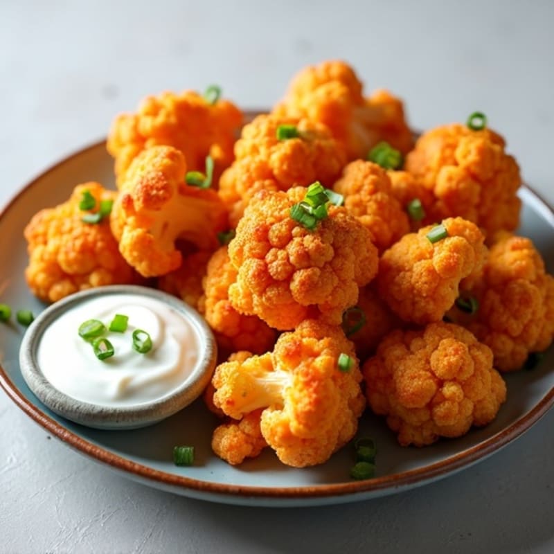 Crispy Buffalo Roasted Cauliflower with Creamy Yogurt Dip