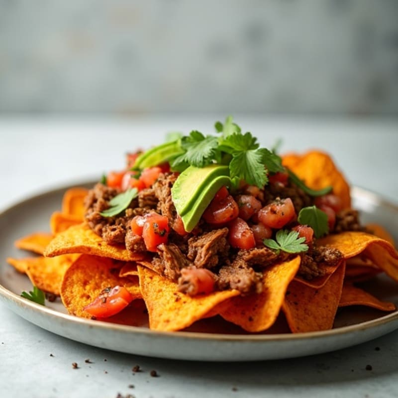 Crispy Sweet Potato Nachos with Pulled Pork