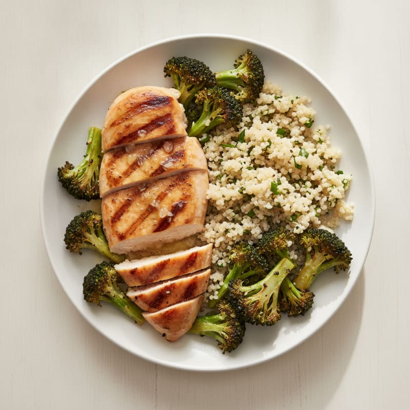 Grilled Chicken Breast with Quinoa and Roasted Broccoli