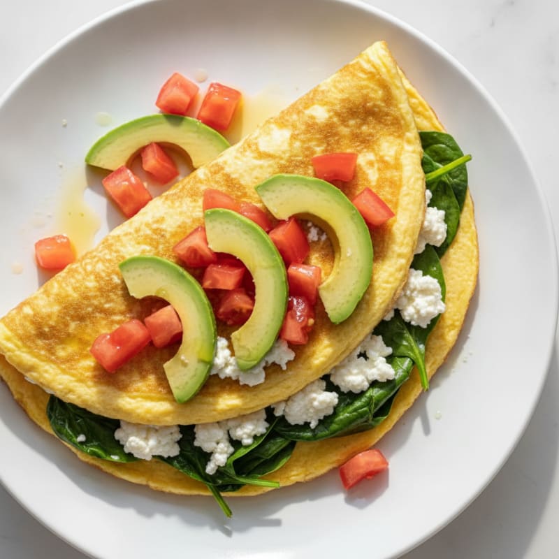 Egg White Spinach Omelette with Cottage Cheese and Tomato
