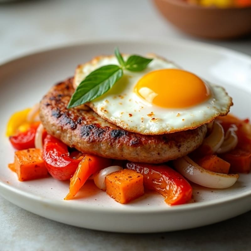 Crispy Egg White and Turkey Sausage Skillet with Roasted Sweet Potatoes