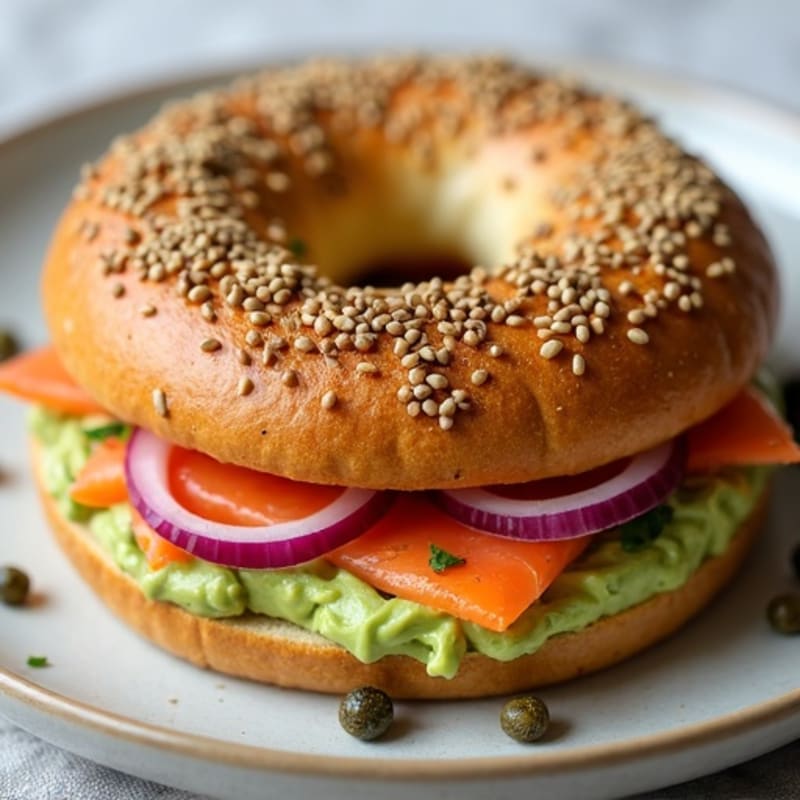 Smoked Salmon and Creamy Avocado Everything Bagel
