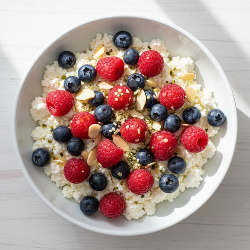 Cottage Cheese and Berry Protein Bowl with Sliced Almonds