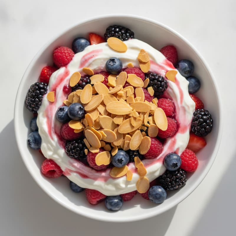 Greek Yogurt Protein Parfait with Mixed Berries and Almonds