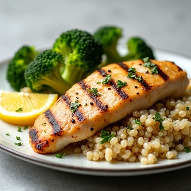 Grilled Chicken Breast with Quinoa and Roasted Broccoli
