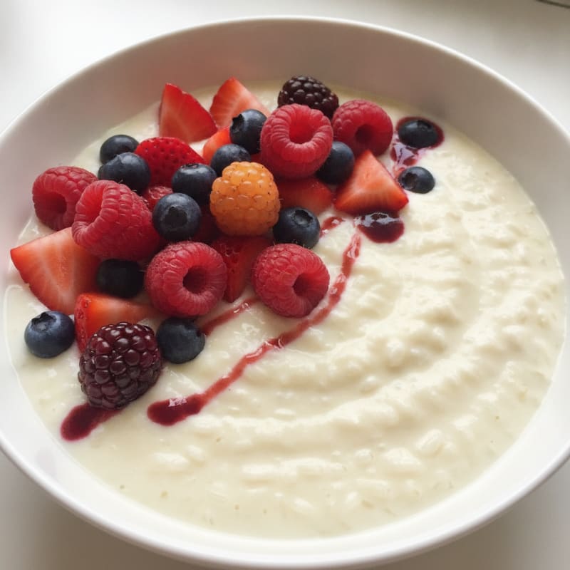 Creamy Cream of Rice with Tofu and Mixed Berries