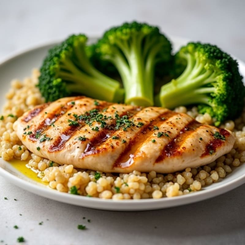 Grilled Chicken Breast with Roasted Broccoli and Quinoa