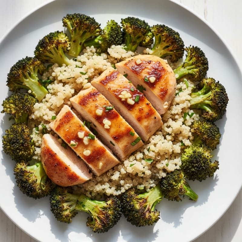 Grilled Lemon Garlic Chicken Breast with Quinoa and Roasted Broccoli