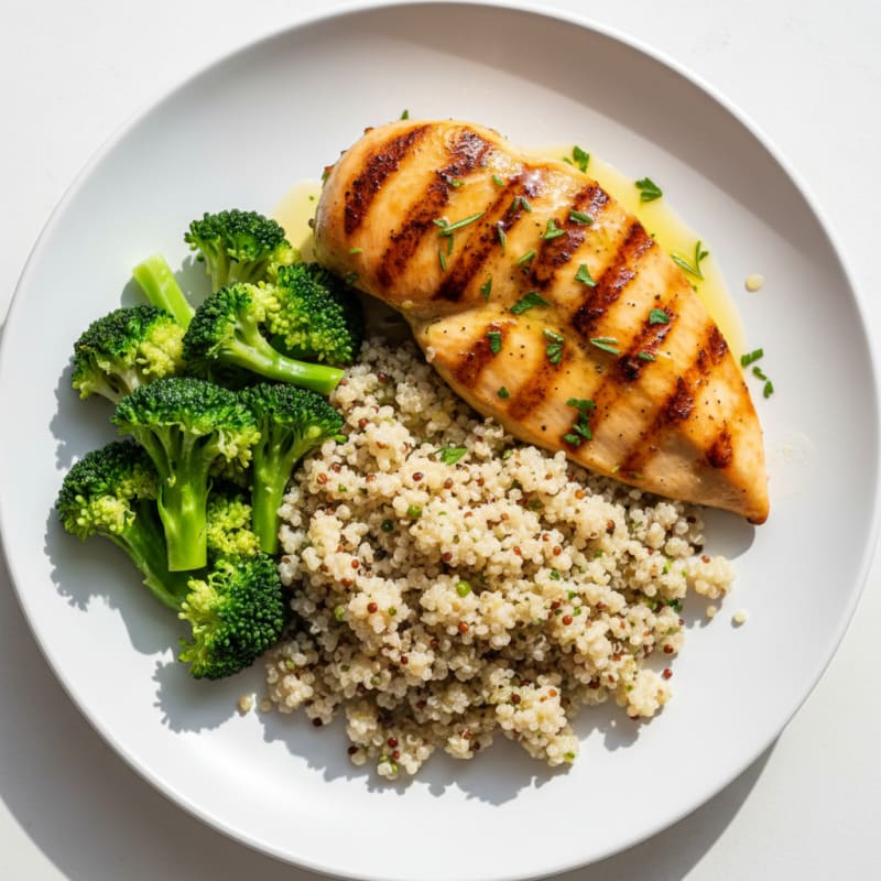 Grilled Chicken Breast with Quinoa and Steamed Broccoli