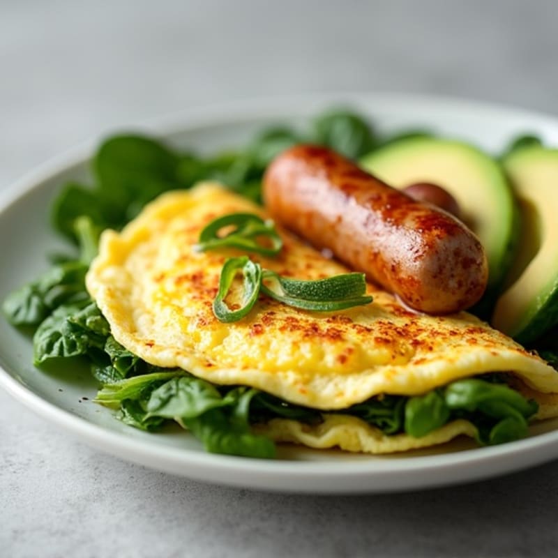 Egg White Spinach Omelette with Turkey Sausage