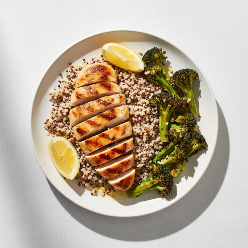 Grilled Chicken Breast with Quinoa and Roasted Broccoli