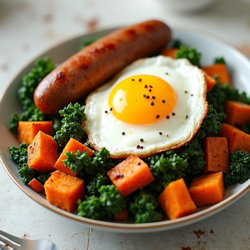 Crispy Sweet Potato and Kale Hash with Sunny-Side Up Eggs