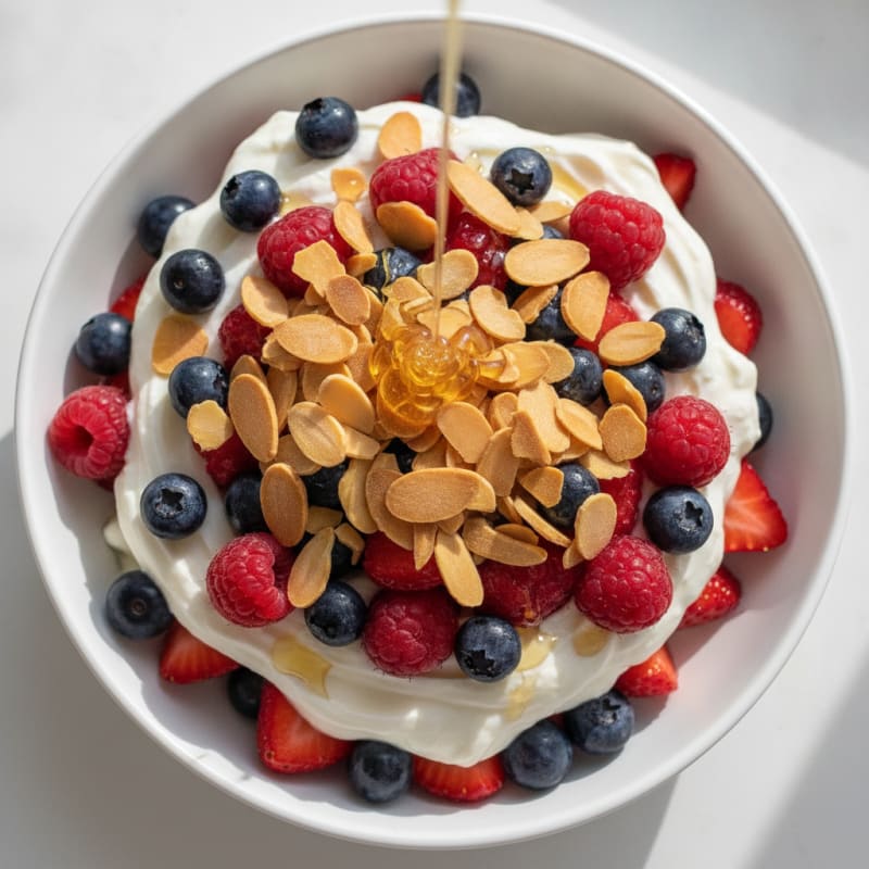 Greek Yogurt Protein Parfait with Mixed Berries and Almonds