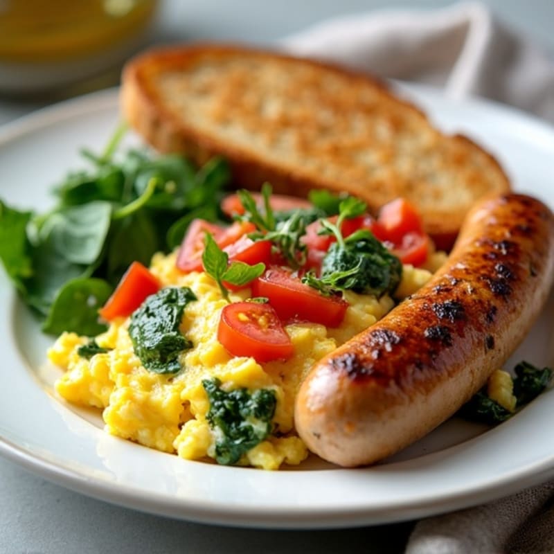 Egg White and Spinach Scramble with Grilled Turkey Sausage