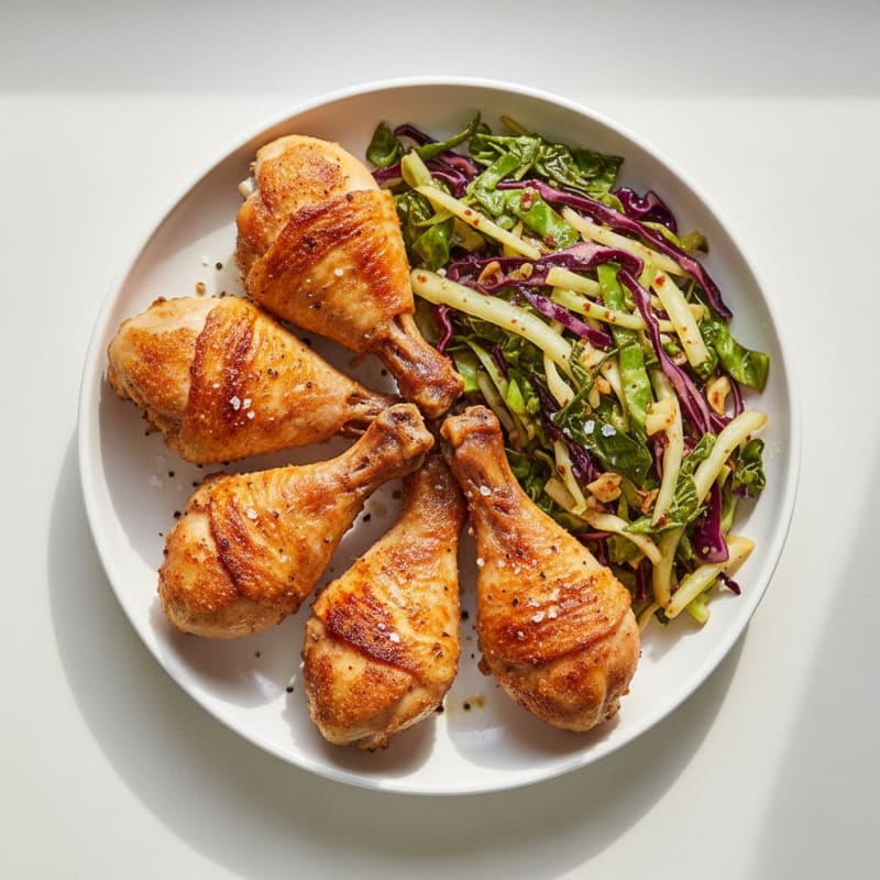 Crispy Pan-Seared Chicken Drumsticks with Cabbage