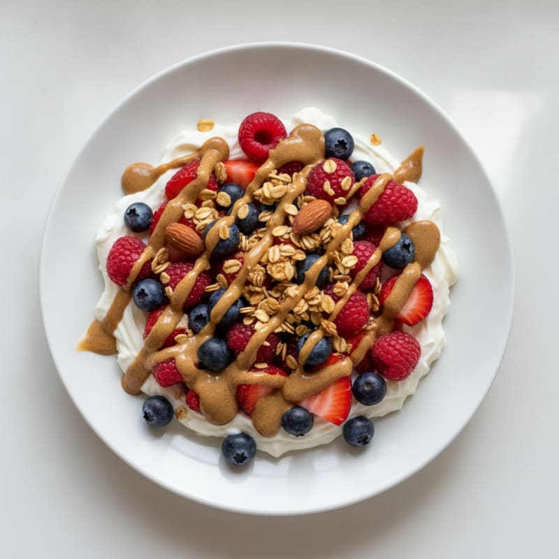 Greek Yogurt Protein Parfait with Mixed Berries and Almond Butter