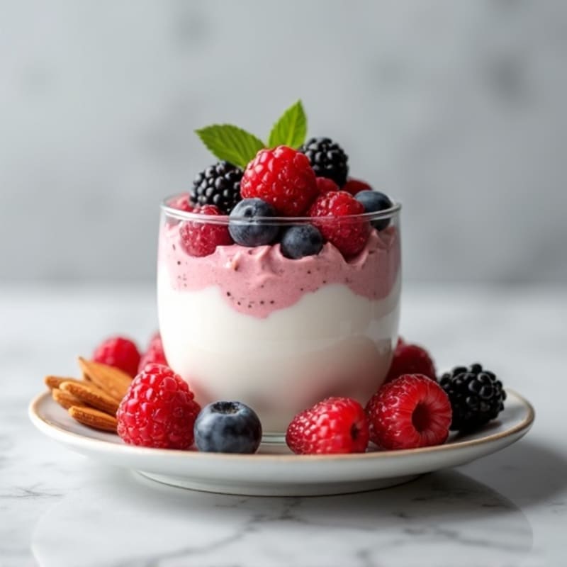 High Protein Greek Yogurt Parfait with Berries and Almonds