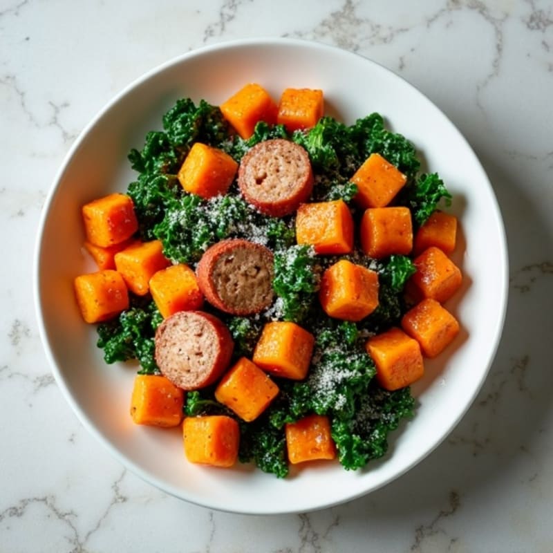 Pan-Seared Sweet Potato Gnocchi with Lean Chicken Sausage and Crispy Kale