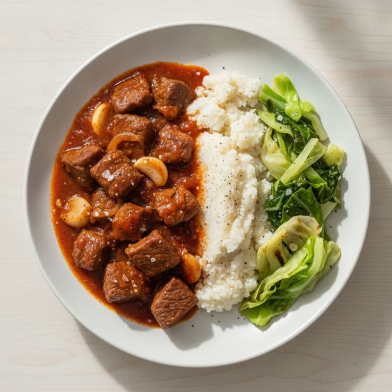 Beef Stew with Mealie Meal and Cabbage