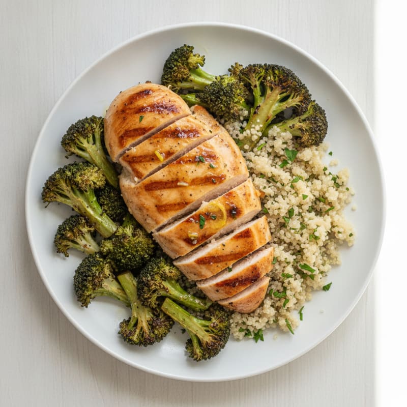 Grilled Chicken Breast with Quinoa and Roasted Broccoli